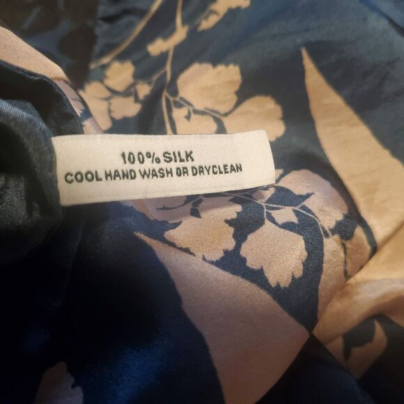 Tallulah & Hope Sz 12/14 (L) Slate Blue/Beige Floral Silk Shirt Dress 3/4 Sleeve - Picture 9 of 11